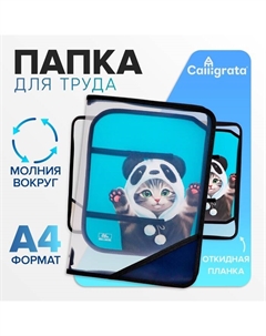 Папка для труда, А4, пластиковая, 23×32.5×2.5 см «Котик панда» Calligrata