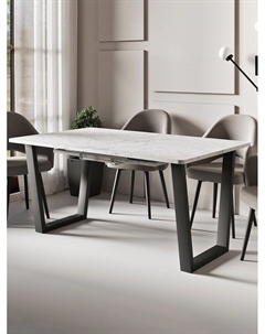 Стол раздвижной «НОРМАНД 09», d=1620(2220)×950 мм, цвет мрамор белый/чёрный матовый Столбург