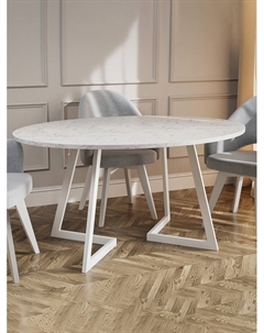 Стол "ОЛСЕН" раздвижной, D-1500/1950×1050, мрамор белый, белый матовый Столбург