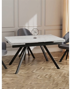 Стол раздвижной «РЕНДАЛ EGGER», d=1400(2060)×900 мм, цвет мрамор белый/чёрный матовый Столбург