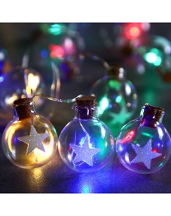 Гирлянда «Нить» 1.6 м с насадками «Шарики со звездой», IP20, серебристая нить, 15 LED, батарейки ААх2 (нет в комплекте), свечение мульти Luazon lighting