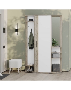 Прихожая «Омега», 1350×355×2020 мм, цвет белый / крафт серый / МДФ крафт серый Гранд кволити