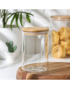 Банка стеклянная для сыпучих продуктов с бамбуковой крышкой «Эко», 950 мл, 10×15,5 см Magistro