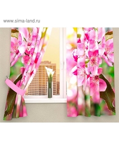 Фотошторы кухонные «Розовая яблонька», размер 145х160 см - 2 шт, габардин Стильный дом