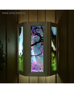 Абажур деревянный "Рисунок 1" со вставками из стекла с УФ печатью, малый, 33х29х12см Добропаровъ