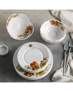Сервиз столовый «Радужные маки», 18 предметов: 6 тарелок d=15/17,5/23 см, стеклокерамика Доляна