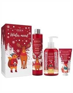 Подарочный набор новогодний Крем для рук + Жидкое мыло для рук + Гель для душа Winter mood RED Eden