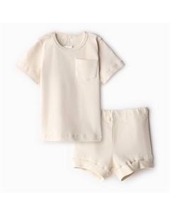 Комплект детский: футболка и шорты, рост 62-68 см, молочный Minaku