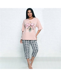 Комплект женский домашний (футболка/бриджи), цвет розовый, размер 52 Дарья