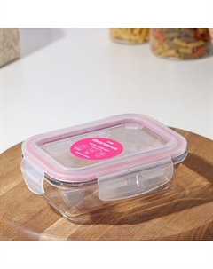 Контейнер для еды из жаропрочного стекла «Клик», 380 мл, 15,5×11×5 см, с крышкой Доляна