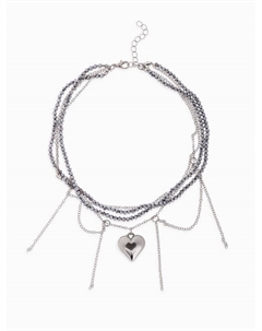 Колье с подвесками «Сердце» переплетение, серое в серебре Qf