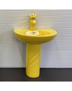 Раковина детская Comforty 0991Y, донный клапан DK-02Y, пьедестал P0991Y, смеситель 01Y, цвет жёлтый