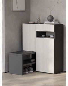 Тумба для обуви, 1250×354×1000 мм, цвет графит/рамух белый Гранд кволити