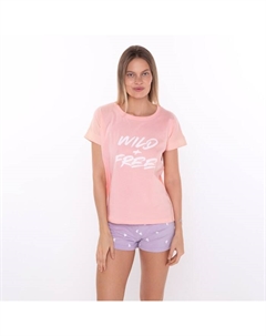 Комплект домашний женский WILD/FREE (футболка/шорты), цвет розовый/сиреневый, размер 44 Comfort