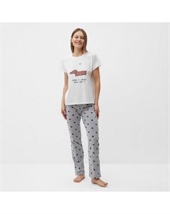 Комплект женский домашний «Такса» (футболка, брюки), цвет белый/серый, размер 50 Comfort