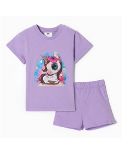 Комплект для девочки, цвет сиреневый/единорог, рост 116 (6 лет) Текстиль центр