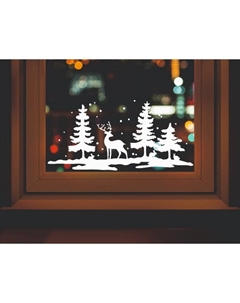 Наклейка декоративная для окон «Олень в лесу», 50×24 см, (снег 10×20 см) Houseinterio