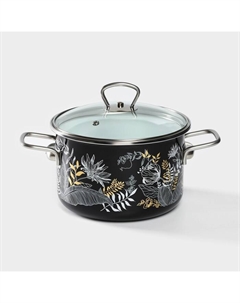 Кастрюля эмалированная Magia, 3 л, d=20 см, стеклянная крышка, индукция, черный Стальэмаль