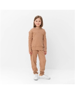 Костюм для девочки (свитшот, брюки), бежевый, рост 122 см Minaku