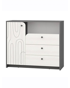 Комод напольный «МАРТИ», 3 ящика, 1 дверца, 1100×430×945 мм, цвет графит/рамух белый Гранд кволити