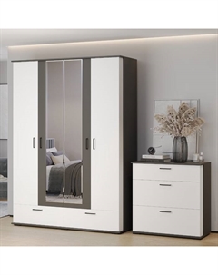 Шкаф четырёхдверный «ДАЛЛАС», 2 ящика,1600×560×2220 мм, цвет графит/белый Гранд кволити