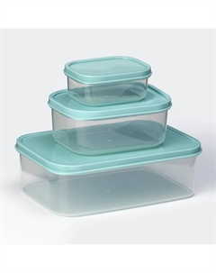 Набор контейнеров пищевых прямоугольных, 3 шт: 150 мл, 500 мл, 1,2 л, цвет бирюзовый Доляна