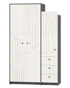 Шкаф для одежды «МАРТИ», 3 ящика, 1200×520×1995 мм, цвет графит/рамух белый Гранд кволити
