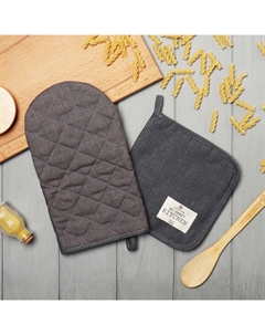Набор кухонный «» ECO light grey: варежка 15×28 см, прихватка 19×19 см, 100% лён, 245 г/м² Этель