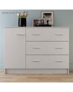 Комод 3 ящика с 1 дверью Лофт, Белый Клик мебель