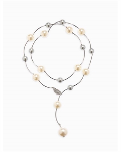 Колье «Флёр» шарики, бело-серое в серебре, длина регулируемая, №12, бусины №16, №20, 40-87 см Qf