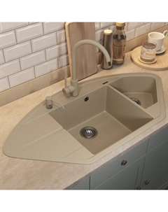 Кухонная мойка кварцевая Uperwood Quartz UPd=06, угловая двухсекционная, цвет 02 бежевая