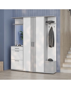 Прихожая «Медея», 1780×405×2090 мм, цвет белый / серый МДФ-серый софт Гранд кволити