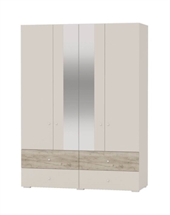 Шкаф 4-х дверный с 4-мя ящиками, 1600×573×2164 мм, цвет кашемир серый / дуб крафт серый Гранд кволити