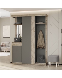 Прихожая «Лорейн», 1580×458×2230 мм, цвет дуб крафт серый / графит / МДФ крафт серый Гранд кволити