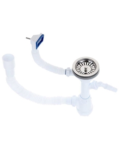 Сифон для мойки Aquant, 3 1/2" х 40 мм, отвод стир. маш., перелив, гиб. труба 40х40/50 мм