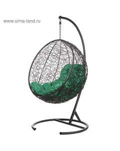 Подвесное кресло - кокон «Кокос», с искусственным ротангом, зелёная подушка, со стойкой, чёрное Bigarden