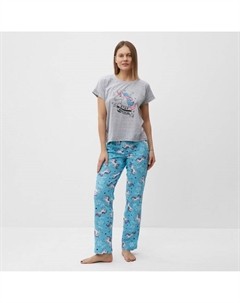 Комплект домашний женский «Единорог» (футболка/брюки), цвет серый/голубой, размер 52 Comfort