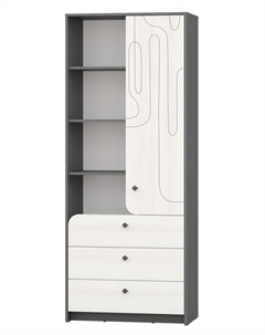 Шкаф – стеллаж «МАРТИ» 3 ящика, 1 дверца, 800×430×1995 мм, цвет графит/рамух белый Гранд кволити