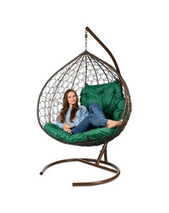 Подвесное кресло - кокон Gemini, 135×70×195 см, металлическое, коричневое, с зелёной подушкой Bigarden
