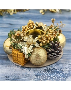 Подсвечник на одну свечу «Рождество» с шишками и золотыми шариками, 13×5 см, d=4 см Зимнее волшебство