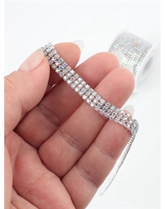 Цепь со стразами, с голографией, 3 ряда, металл, стекло, 6 мм, 4.5±0.2 м, цвет серебряный Арт узор