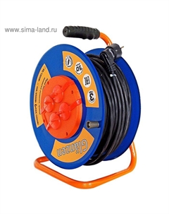 Удлинитель морозостойкий на катушке, 4 розетки, 50 м, 16 А, IP44, КГ 3х1,5 Glanzen