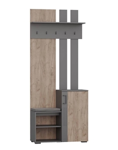 Шкаф в прихожую «ДУЭТ», с вешалкой. с полками, 900×380×2200 мм, цвет графит/дуб крафт табачный/МДФ графит Гранд кволити