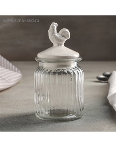 Банка стеклянная для сыпучих продуктов с керамической крышкой «Петух», 300 мл, 7.5×14.5 см, цвет крышки белый Доляна