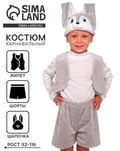 Карнавальный костюм «Зайчик серый», плюш-лайт, жилет, шорты с хвостиком, маска, рост 92-116 см Карнавалофф