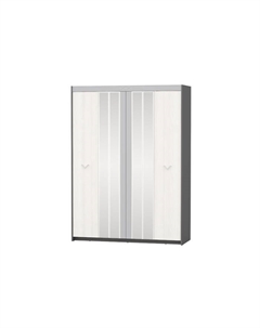 Шкаф четырёхдверный «СТЕФАНИ», 1600×600×2200 мм, цвет графит/рамух белый/МДФ серый софт Гранд кволити
