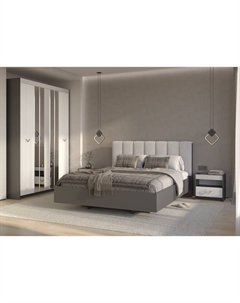 Кровать двуспальная, с мягким изголовьем, 1664×2155×1050 мм, цвет графит/ТКШ светло – серый Гранд кволити