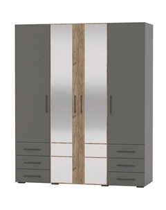Шкаф 4-х дверный с шестью ящиками, 1800×573×2164 мм, цвет графит / дуб крафт табачный Гранд кволити