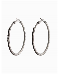 Серьги кольца со стразами «Сумерки», d=5 см, чёрные в серебре Qf