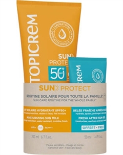 Набор косметики для тела Topicrem Sun Protect Солнцезащитное молочко SPF50+Желе п/загара